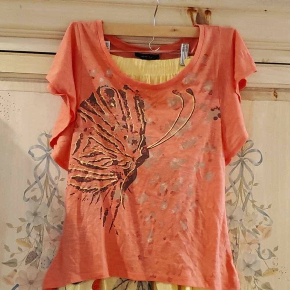 Blouse top butterfly sleeves Coral